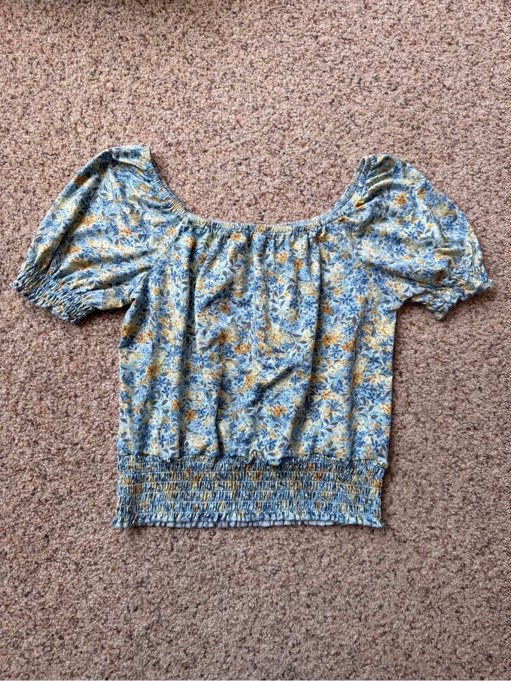 Girls' Floral Smocked Off-Shoulder Top - Blue & Yellow